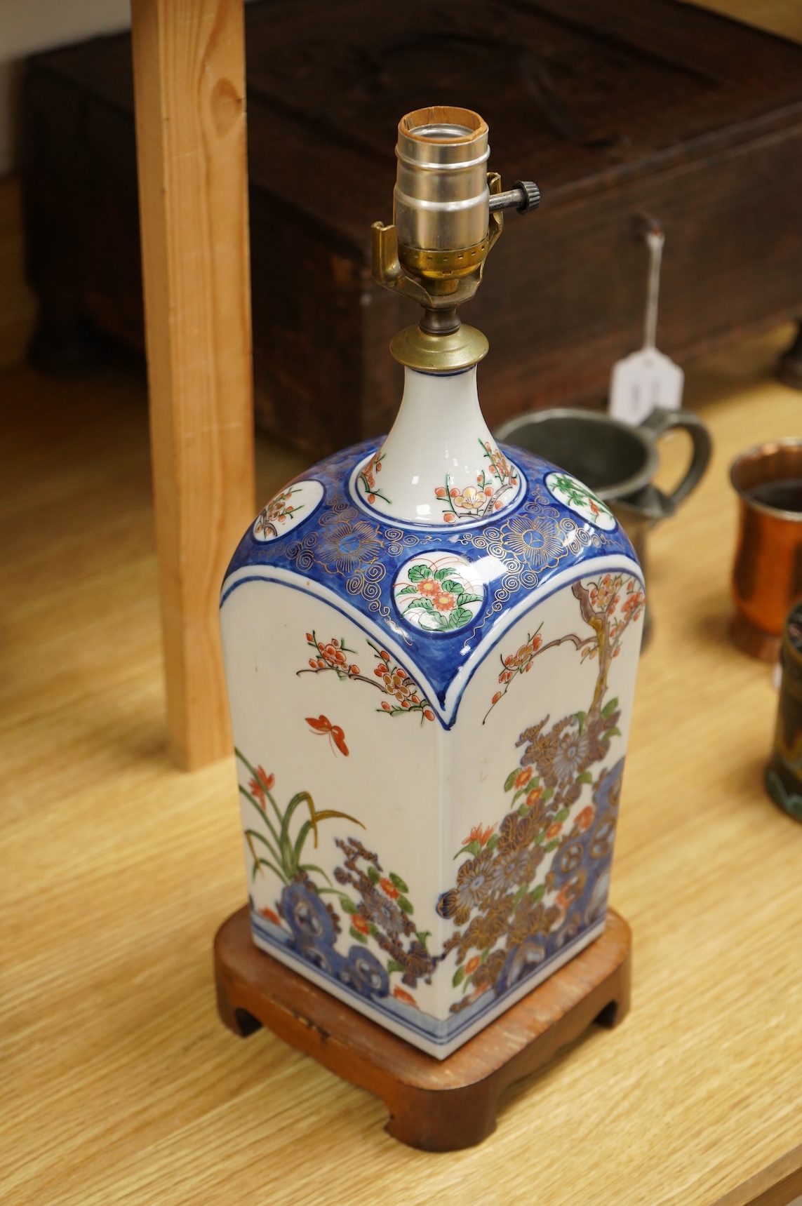 A Imari porcelain table lamp, 42cm